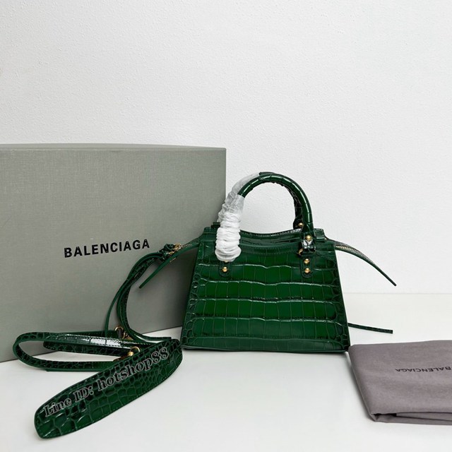 Balenciaga專櫃爆款鱷魚紋系列新版機車包 巴黎世家經典Neo Classic Mini墨綠金鱷魚紋手提女包 fyj1037